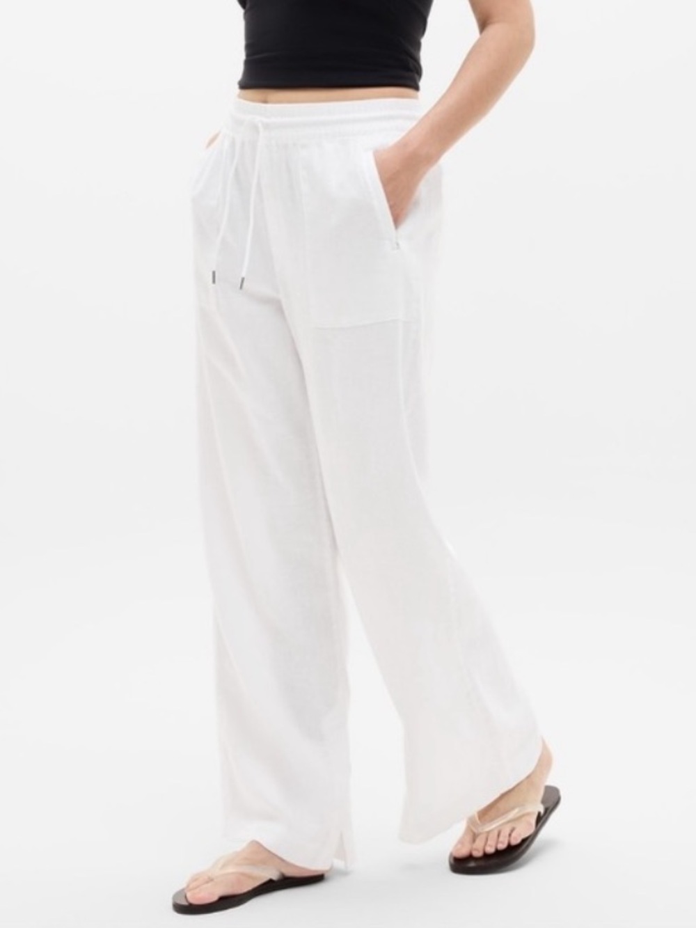 Athleta Retreat White Wide Leg Linen Drawstring Pants